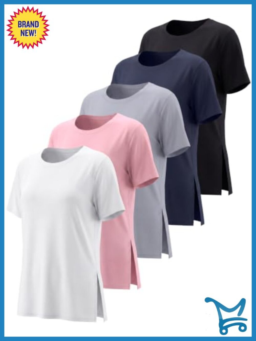 5 Pack Women's Dry Fit Slit Hem Workout Tops Crew Neck Gym Tees